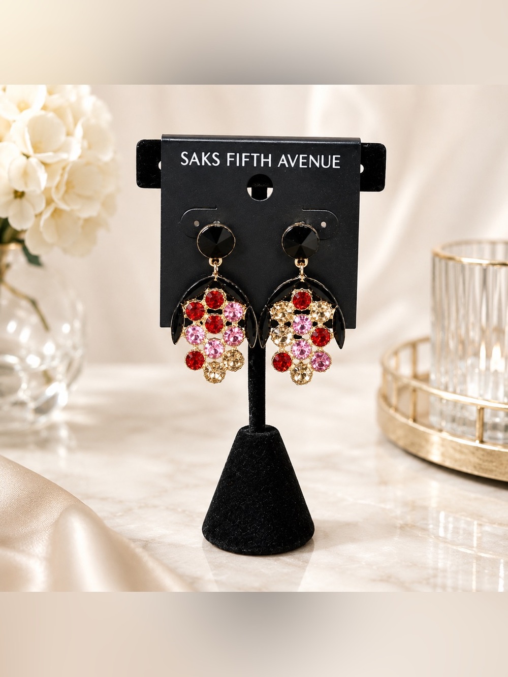 12. Saks Fifth Avenue Red and Gold Cluster Earrings